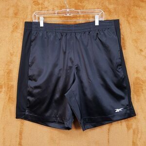 REEBOK Shorts Mens XL Black Satin Mesh Basketball Gym Athletic 9”